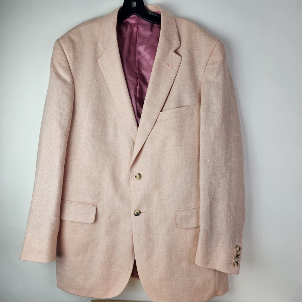Ben Silver Charleston Blazer Men 44L Linen Pastel Pink  Jacket Sport Coat *Read